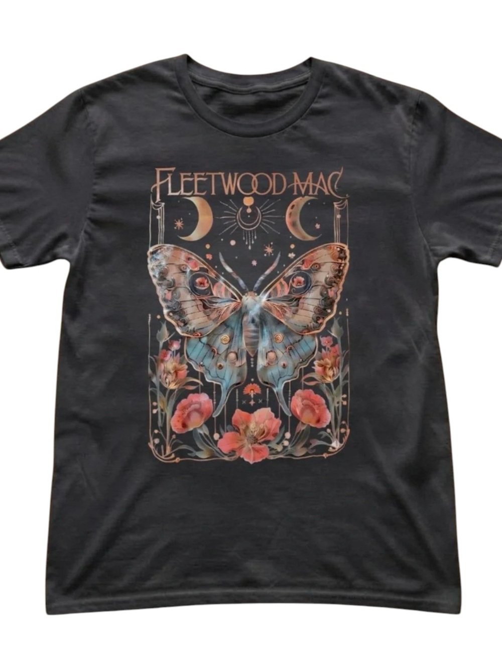 Fleetwood Mac Celestial Luna Moth Bohemian Band Tee Black T-Shirt